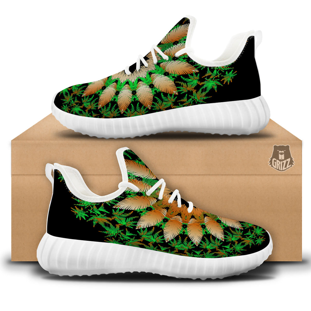 Mandala Cannabis Leaf Print White Walking Shoes-grizzshop