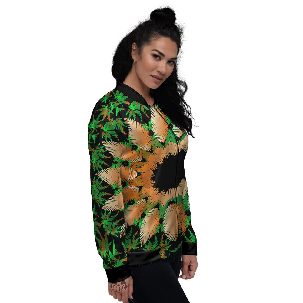 Mandala Cannabis Leaf Print Women's Bomber Jacket-grizzshop