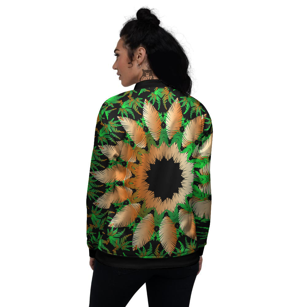 Mandala Cannabis Leaf Print Women's Bomber Jacket-grizzshop