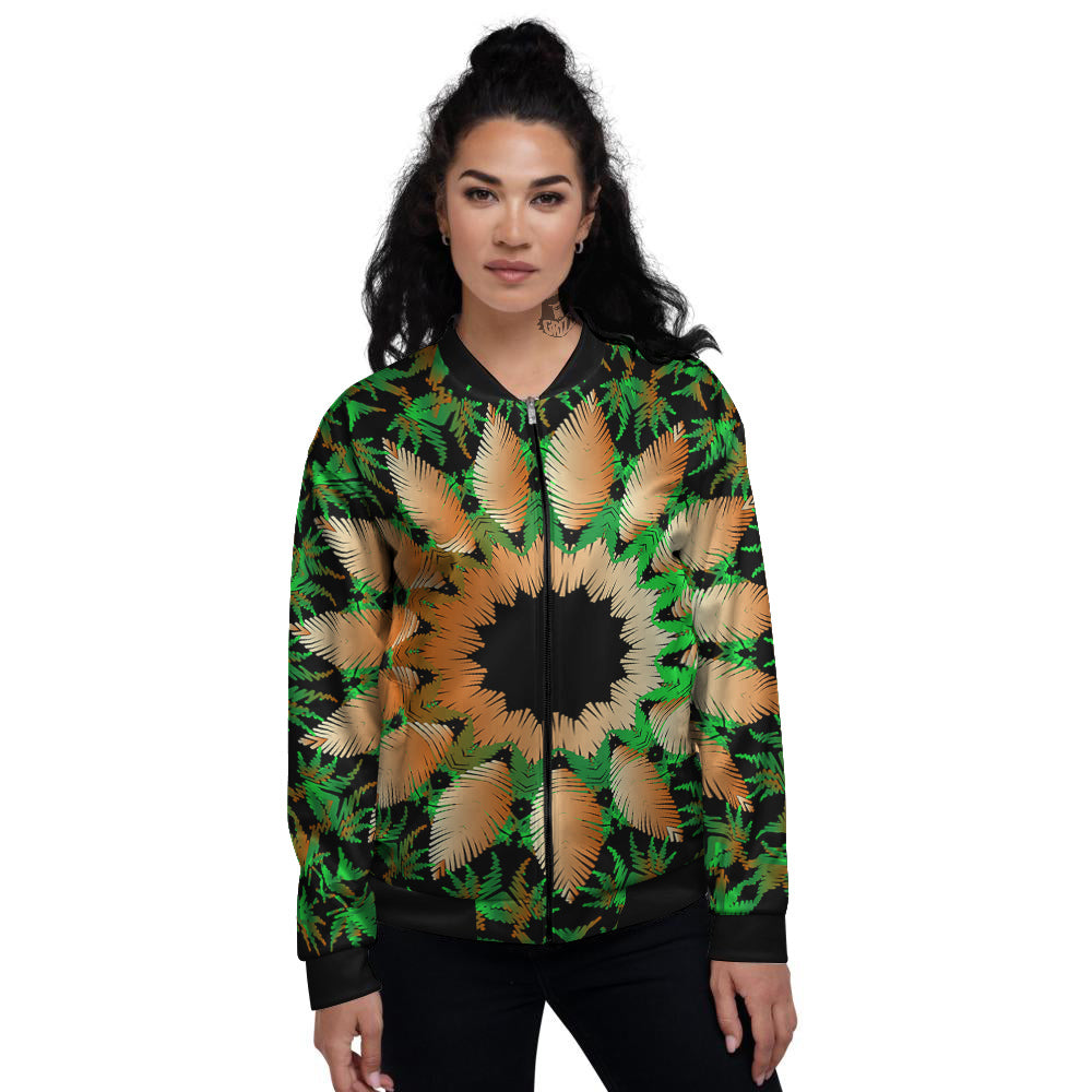 Mandala Cannabis Leaf Print Women's Bomber Jacket-grizzshop