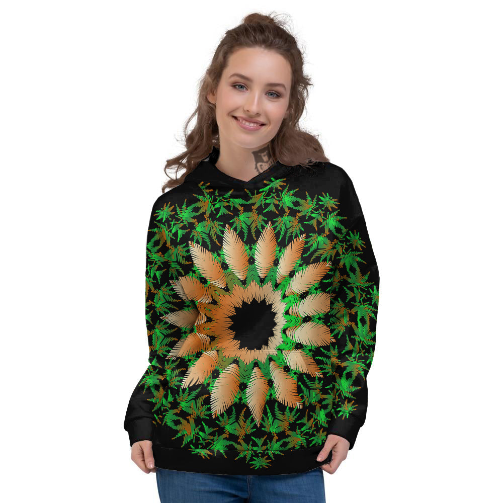 Mandala Cannabis Leaf Print Women's Hoodie-grizzshop