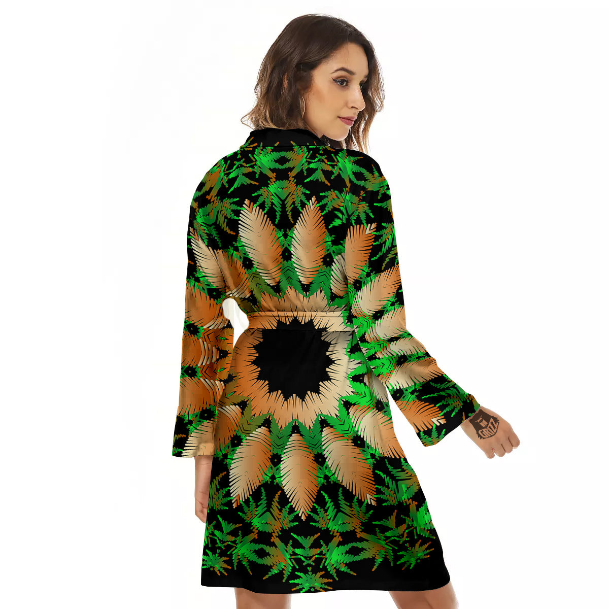Mandala Cannabis Leaf Print Women's Robe-grizzshop