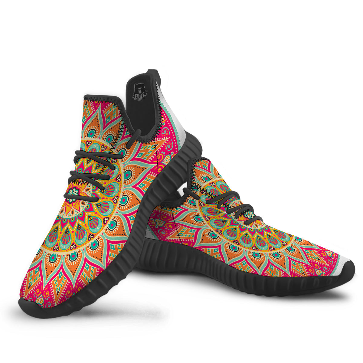 Mandala Circle Colorful Print Black Walking Shoes-grizzshop