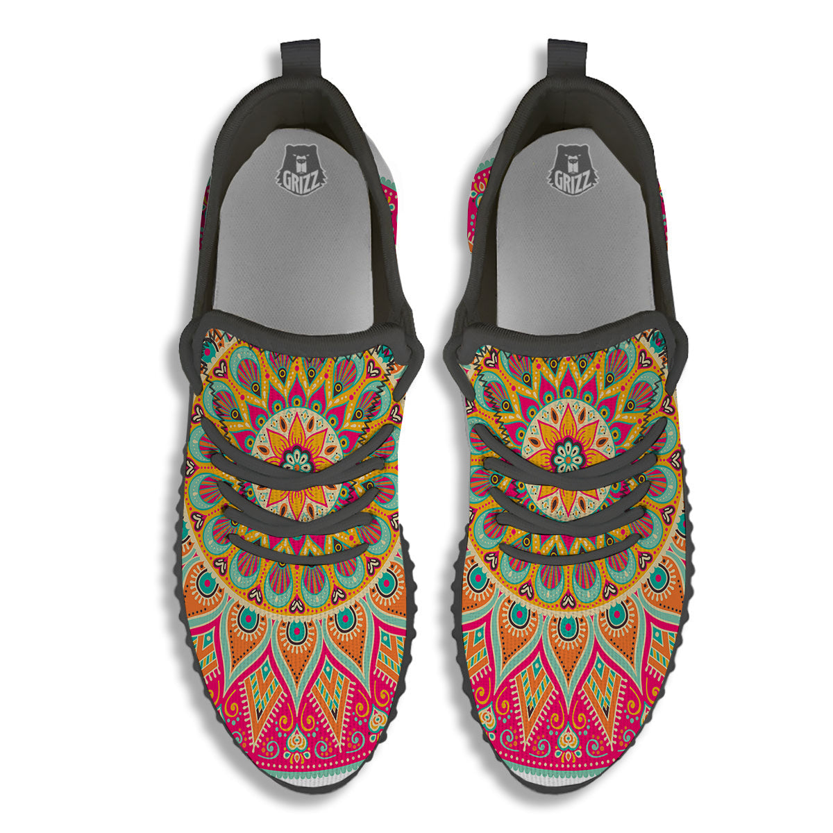 Mandala Circle Colorful Print Black Walking Shoes-grizzshop