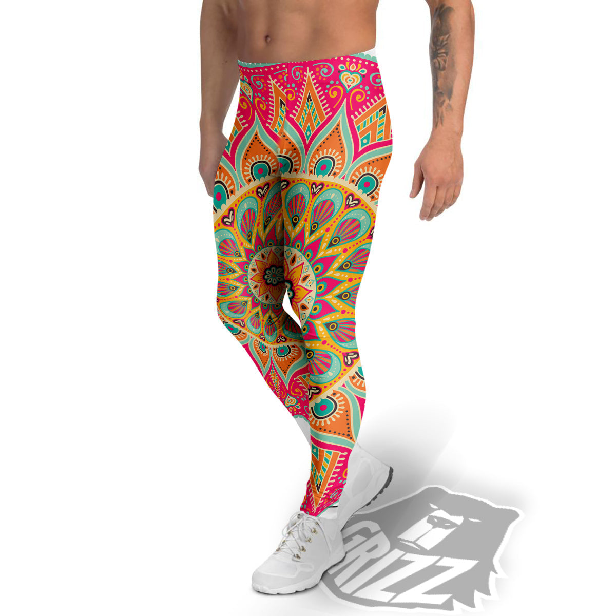 Mandala Circle Colorful Print Men's Leggings-grizzshop
