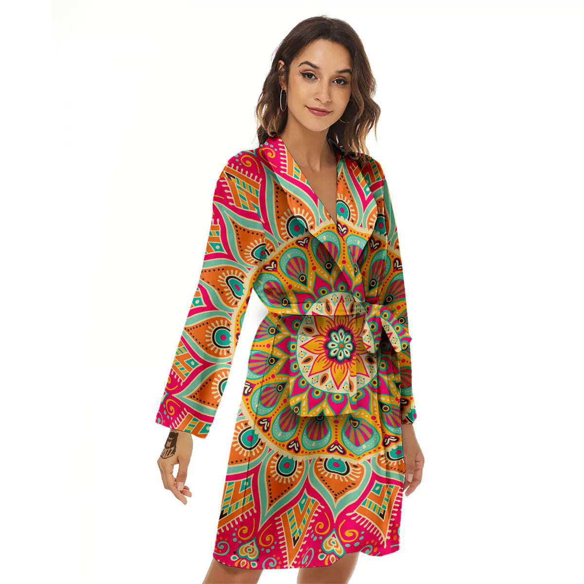 Mandala Circle Colorful Print Women's Robe-grizzshop
