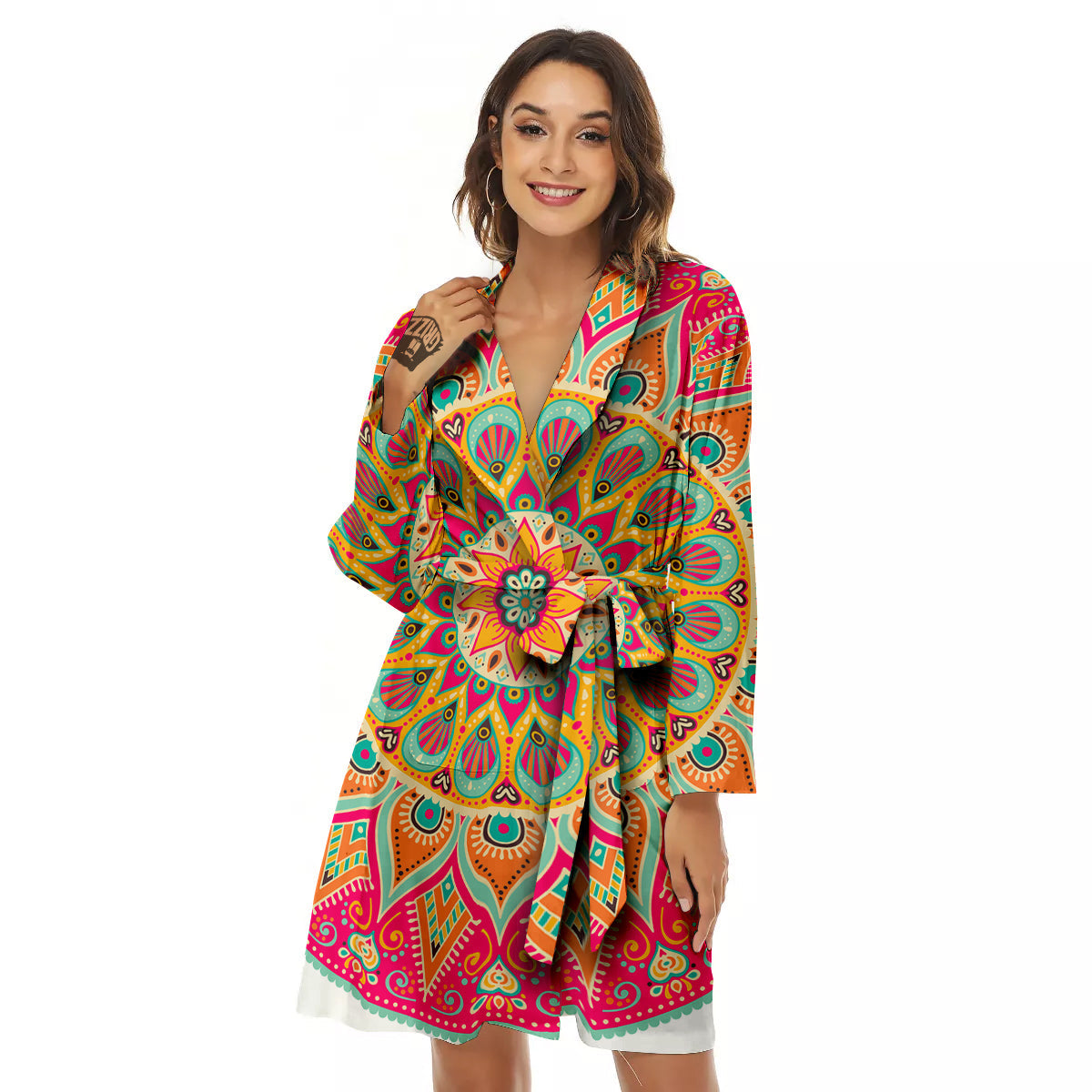 Mandala Circle Colorful Print Women's Robe-grizzshop