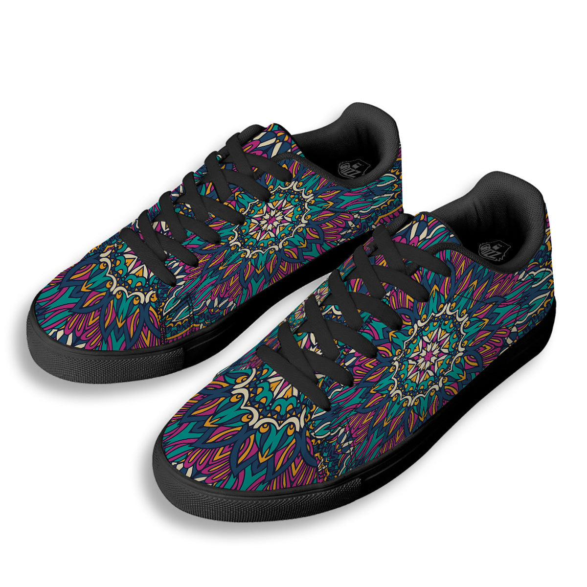 Mandala Coloful Print Black Low Top Sneakers-grizzshop