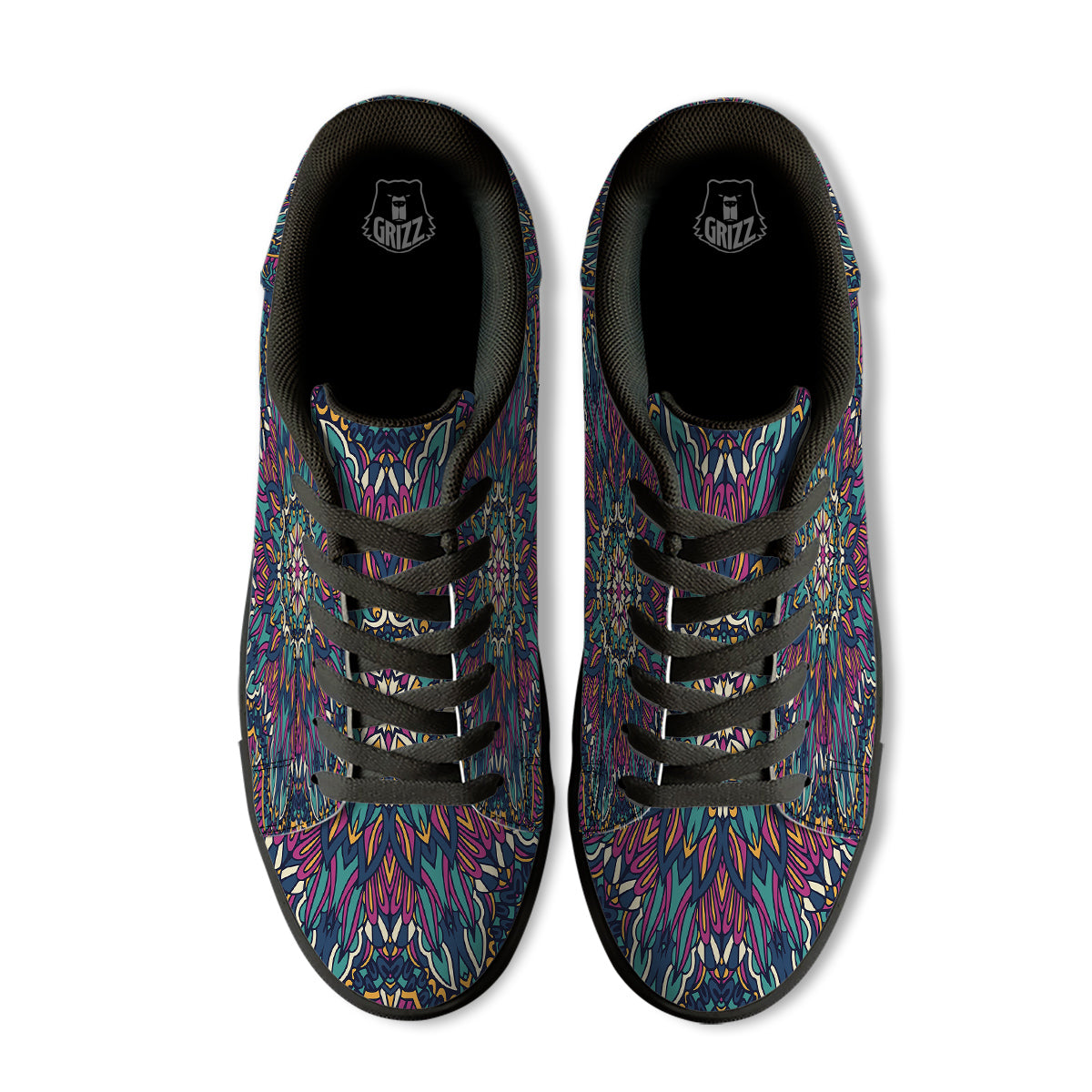 Mandala Coloful Print Black Low Top Sneakers-grizzshop