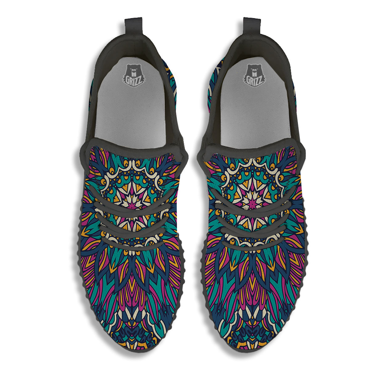 Mandala Coloful Print Black Walking Shoes-grizzshop