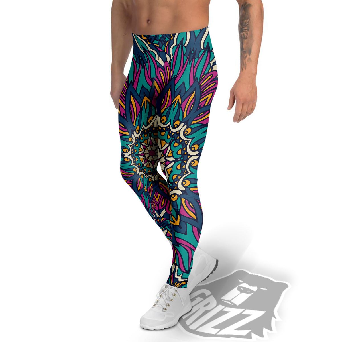 Mandala Coloful Print Men's Leggings-grizzshop