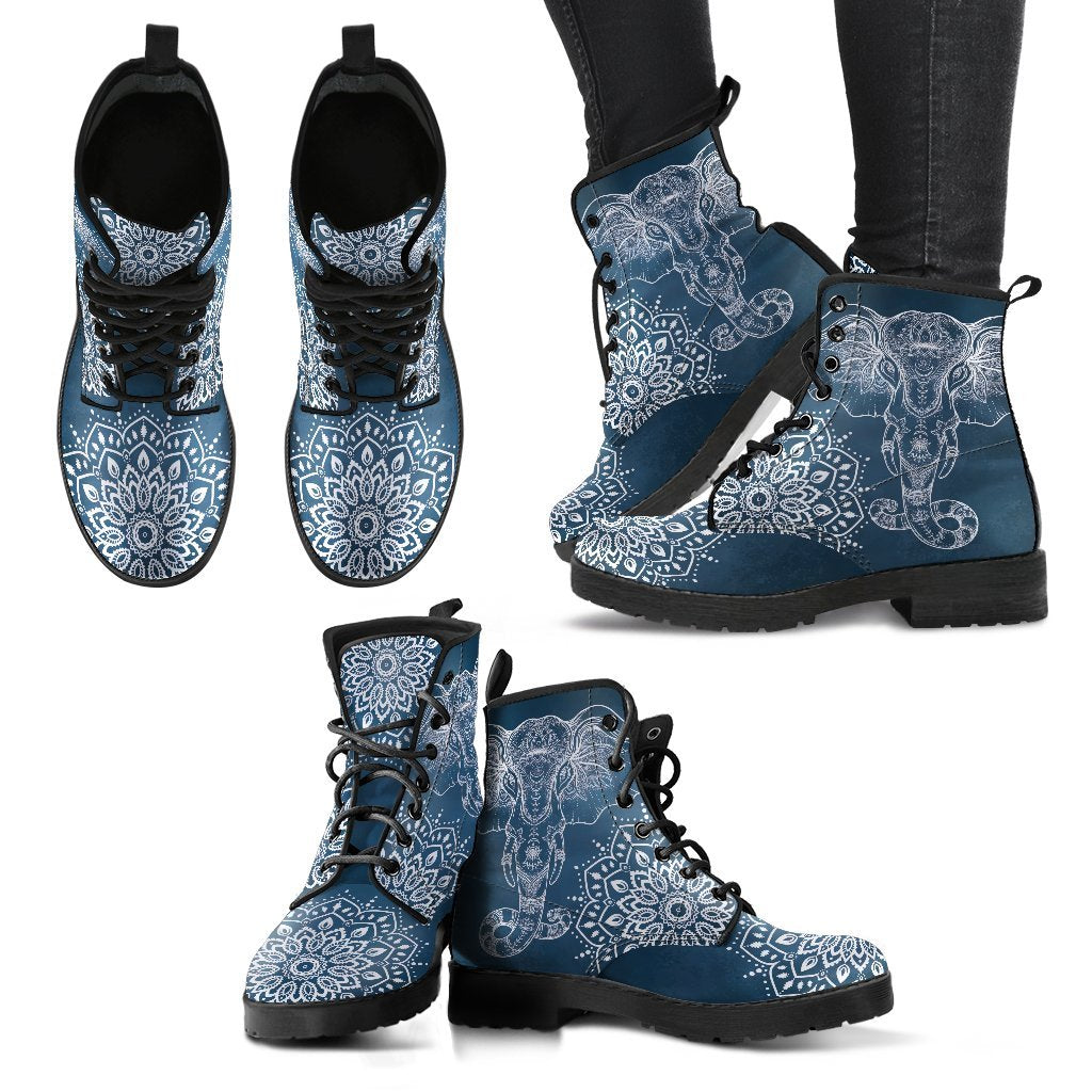 Mandala Elephant Women's Leather Boots-grizzshop