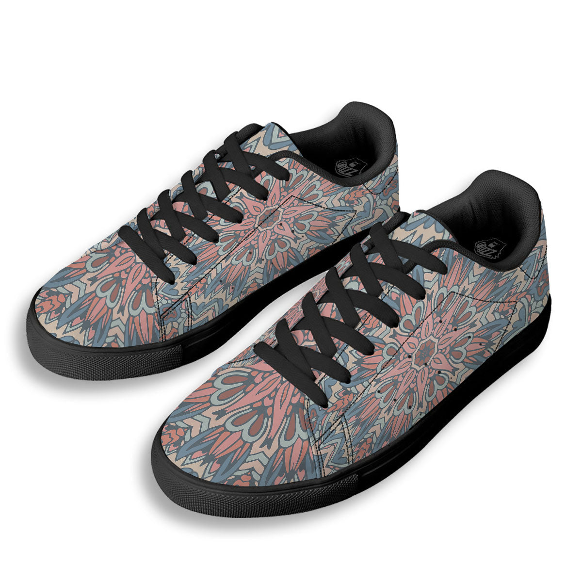 Mandala Ethnic Pastel Print Black Low Top Sneakers-grizzshop