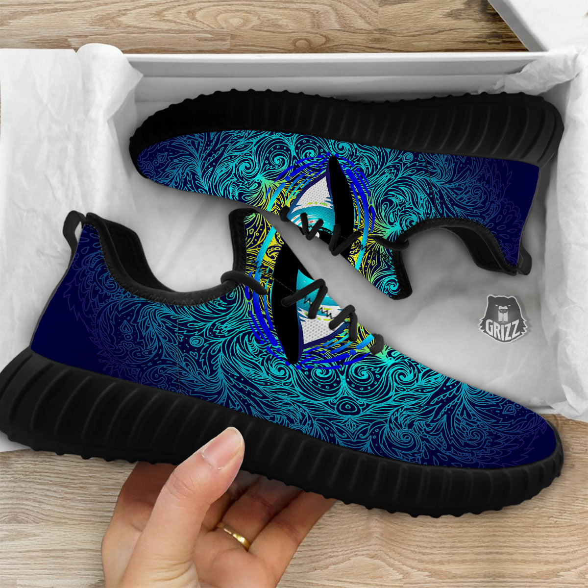 Mandala Eye Of Providence Print Black Walking Shoes-grizzshop