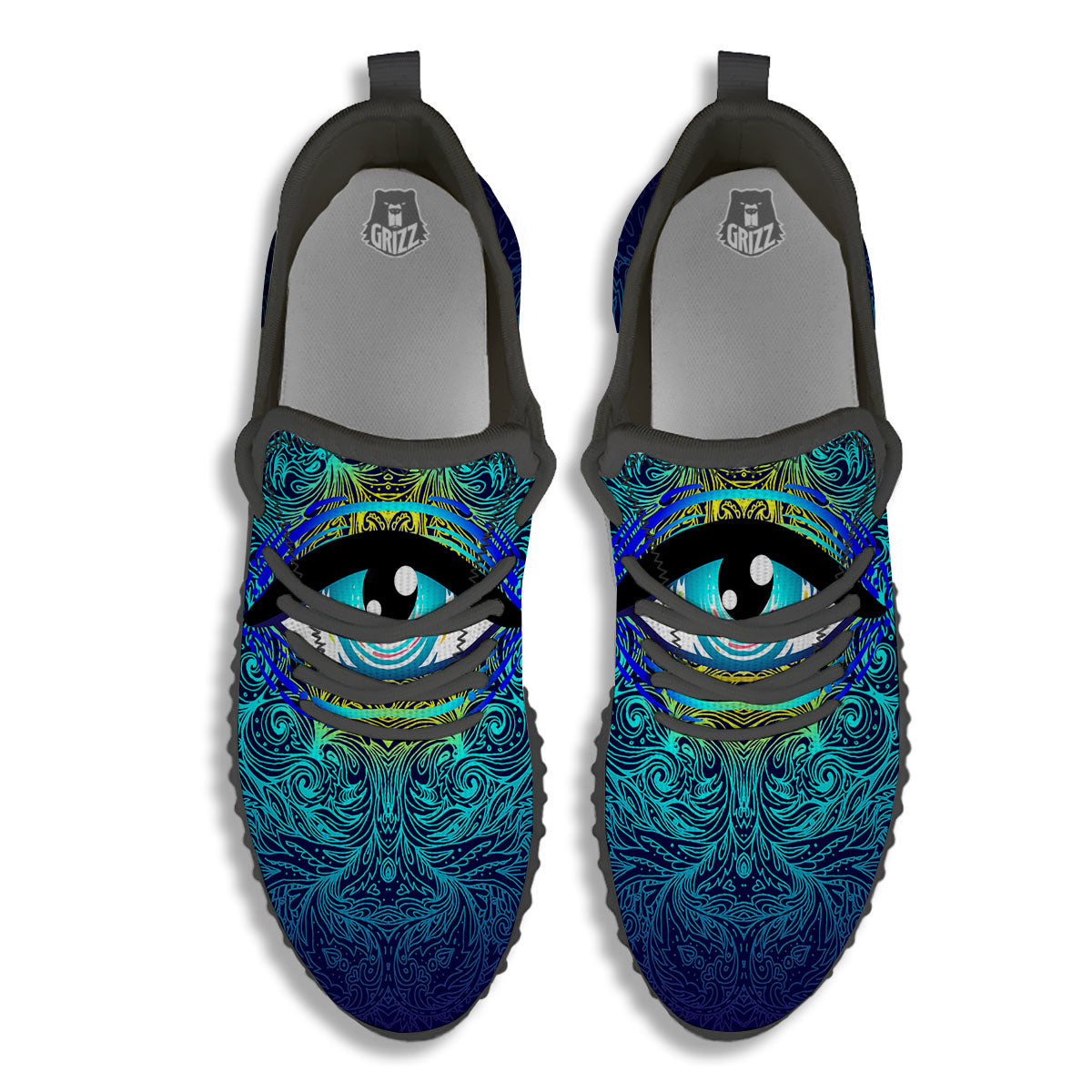 Mandala Eye Of Providence Print Black Walking Shoes-grizzshop