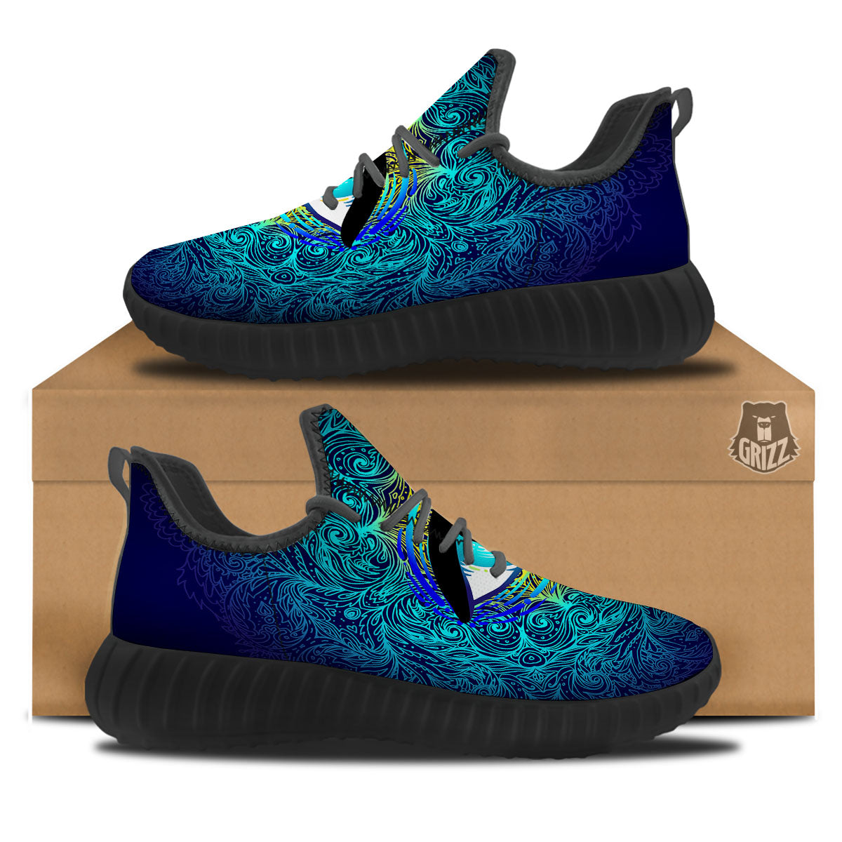 Mandala Eye Of Providence Print Black Walking Shoes-grizzshop