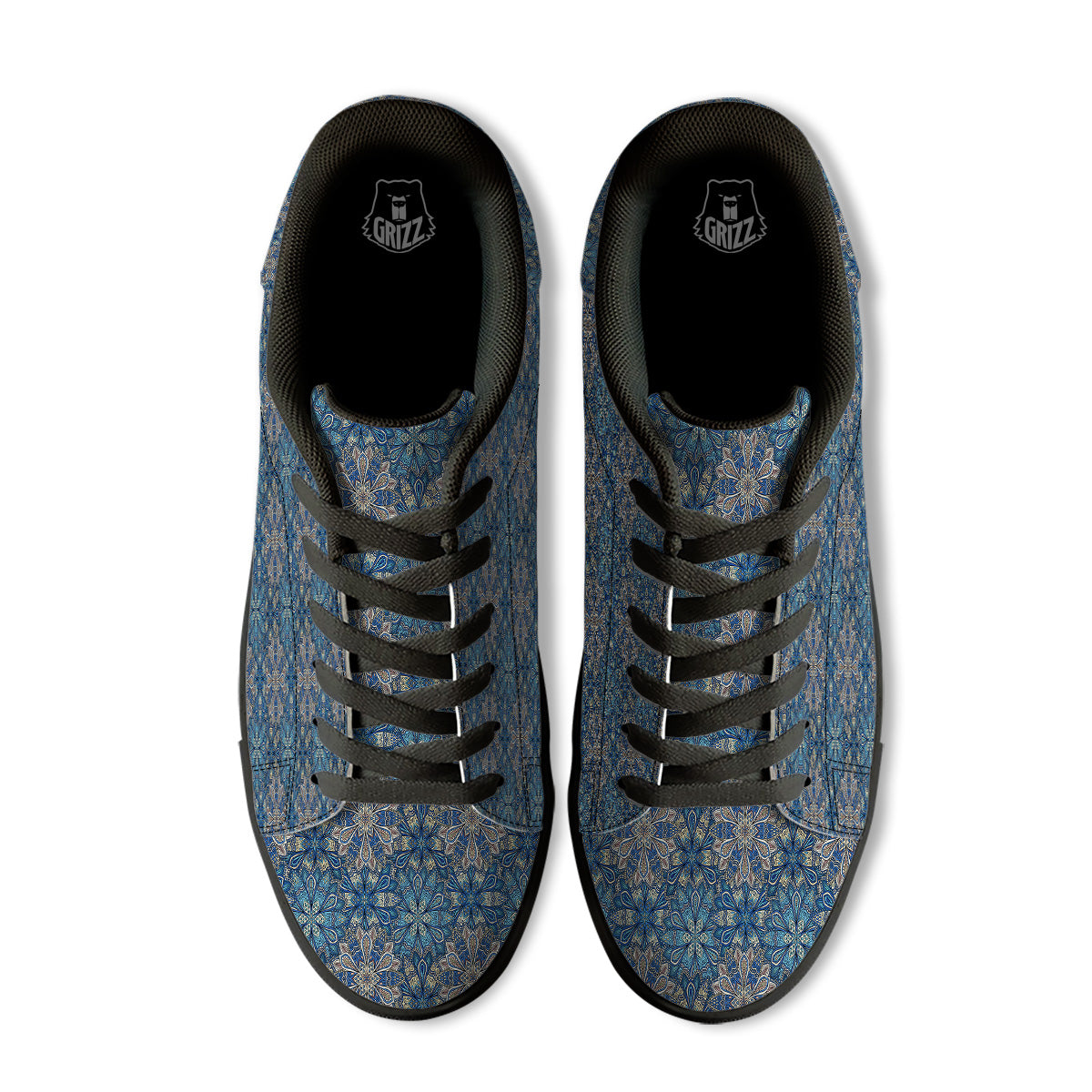 Mandala Floral Boho Chic Print Black Low Top Sneakers-grizzshop