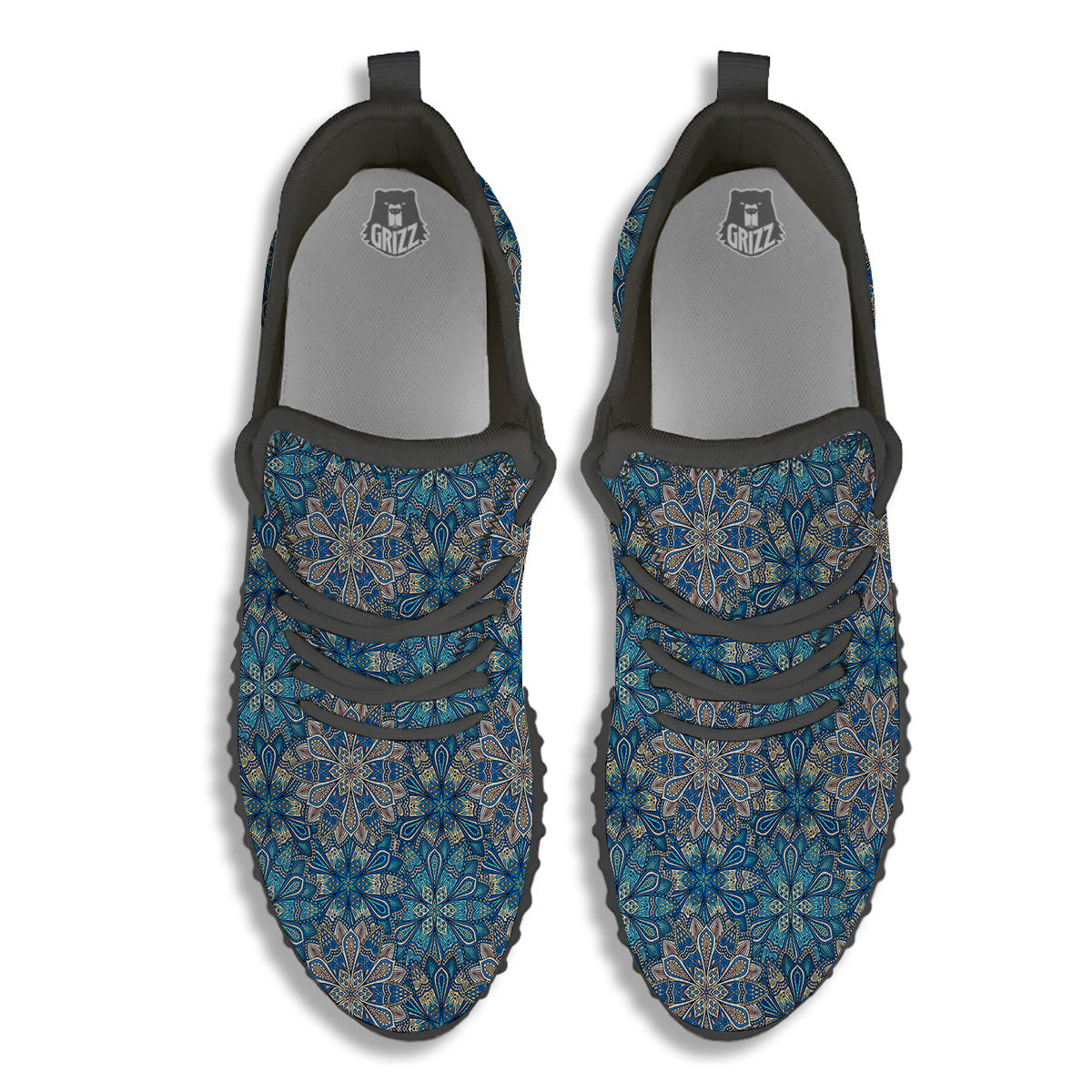 Mandala Floral Boho Chic Print Black Walking Shoes-grizzshop