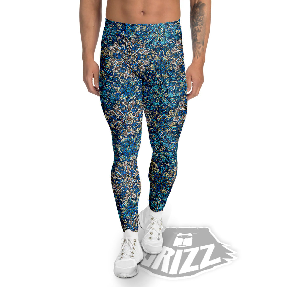 Mandala Floral Boho Chic Print Men's Leggings-grizzshop