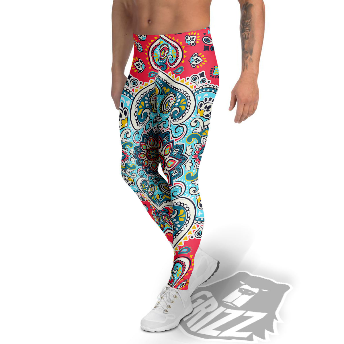 Mandala Floral Colorful Print Men's Leggings-grizzshop