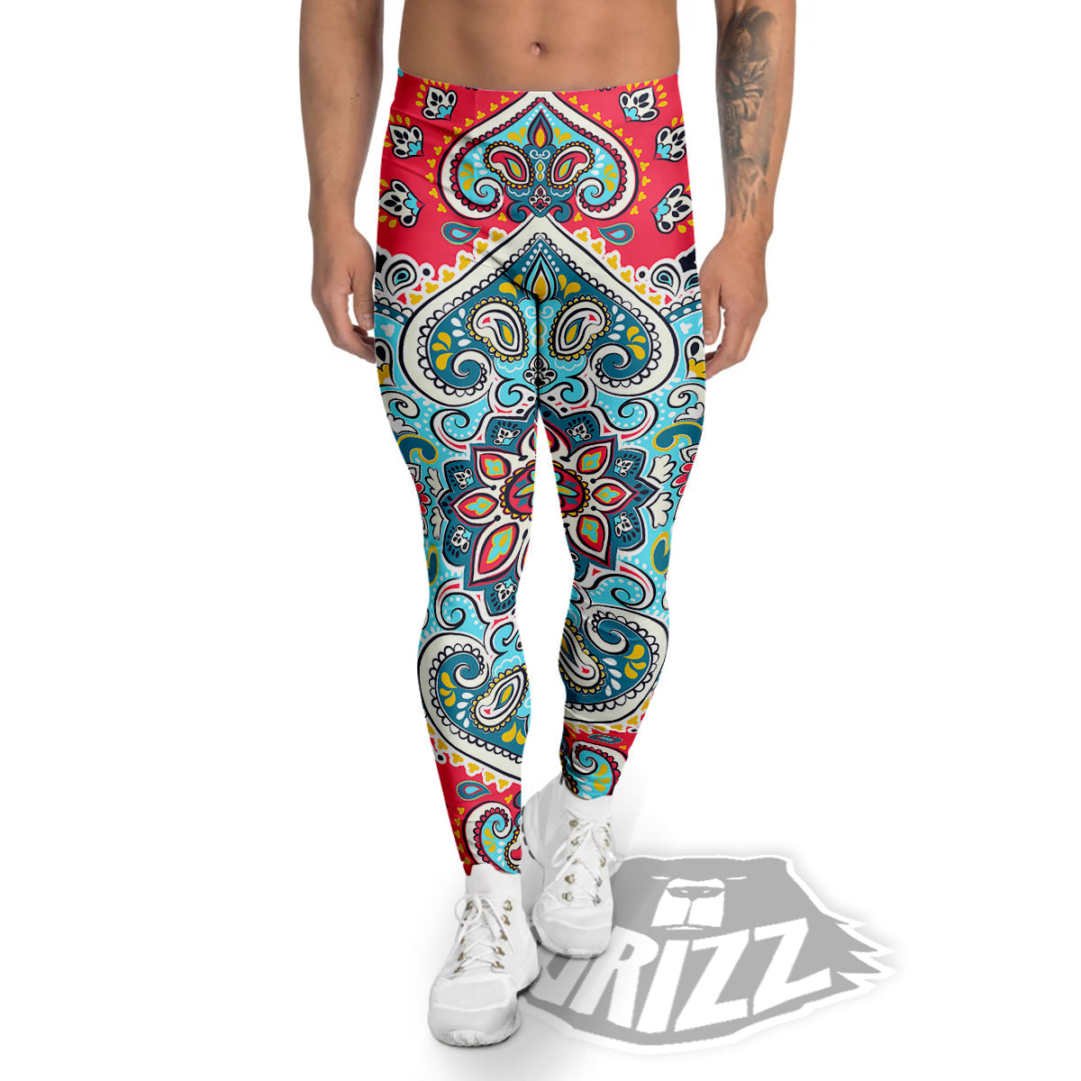 Mandala Floral Colorful Print Men's Leggings-grizzshop