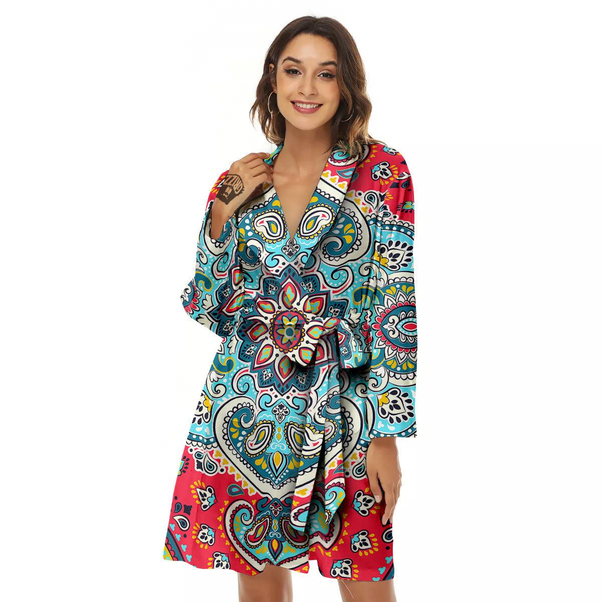 Mandala Floral Colorful Print Women's Robe-grizzshop