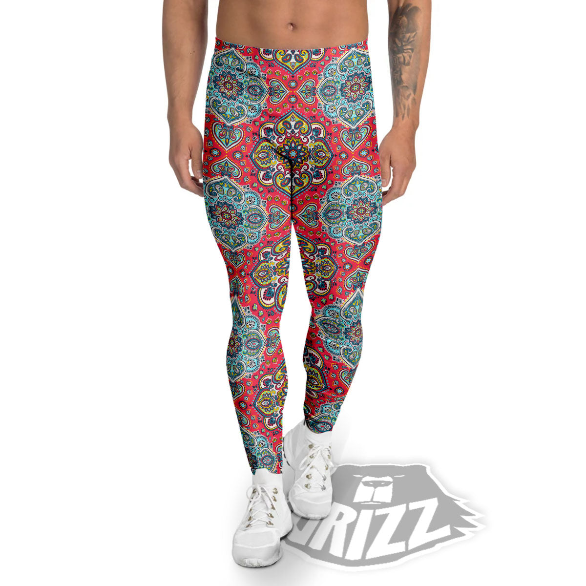 Mandala Floral Paisley Print Men's Leggings-grizzshop