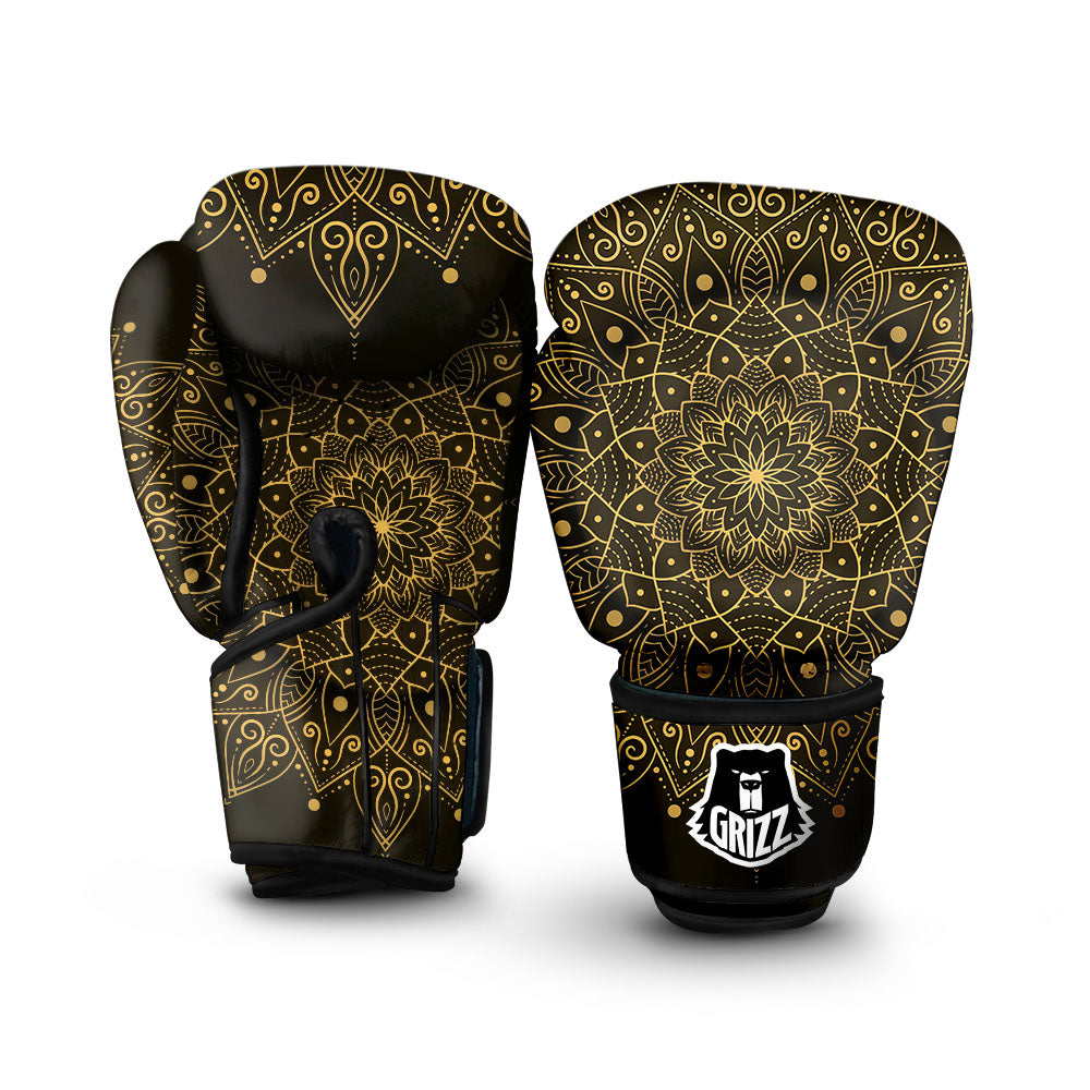 Mandala Gold And Black Print Boxing Gloves-grizzshop