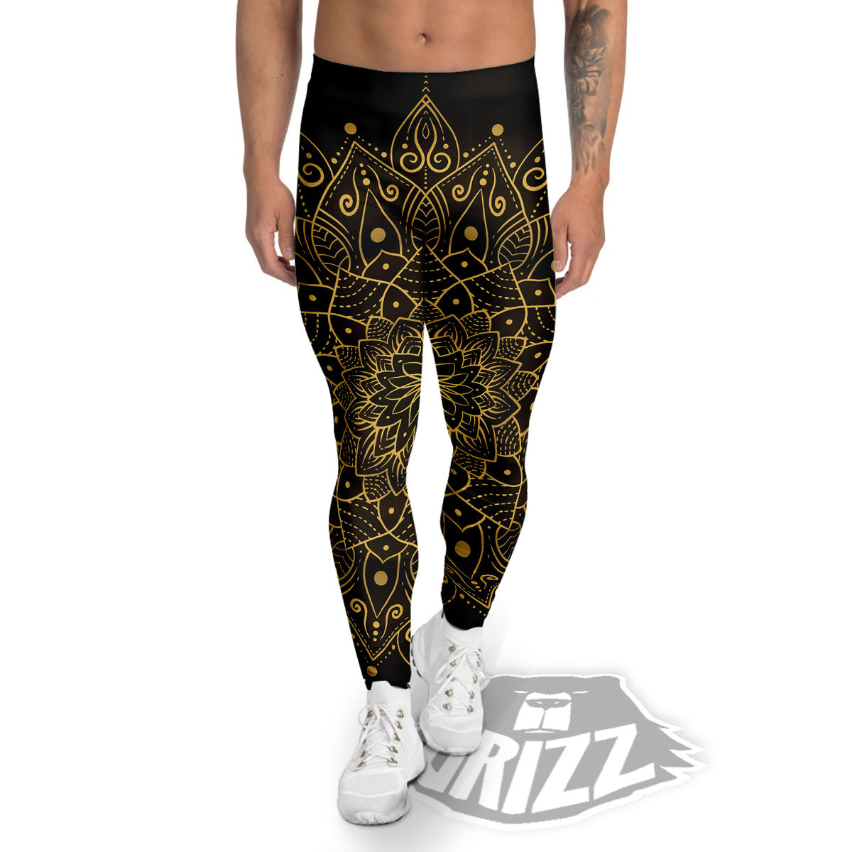 Mandala Gold And Black Print Men's Leggings-grizzshop