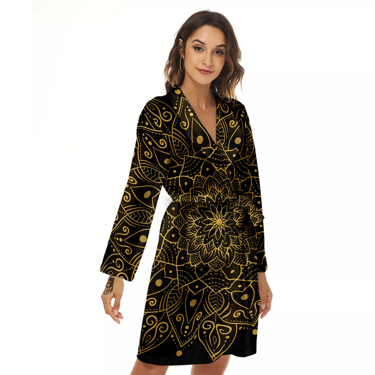 Mandala Gold And Black Print Women's Robe-grizzshop