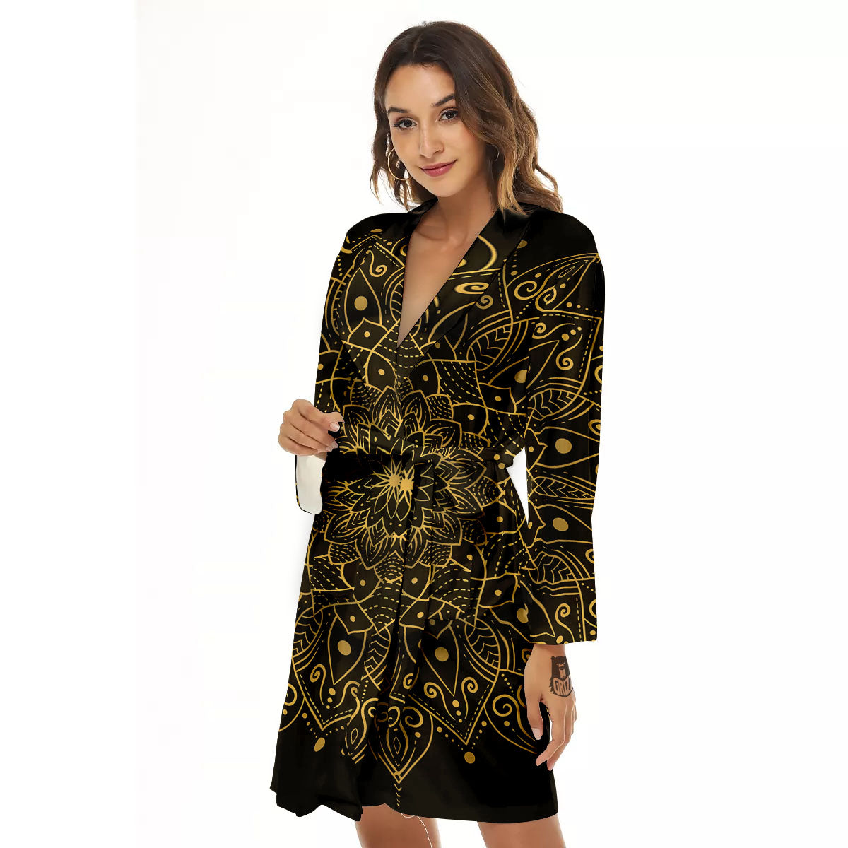 Mandala Gold And Black Print Women's Robe-grizzshop