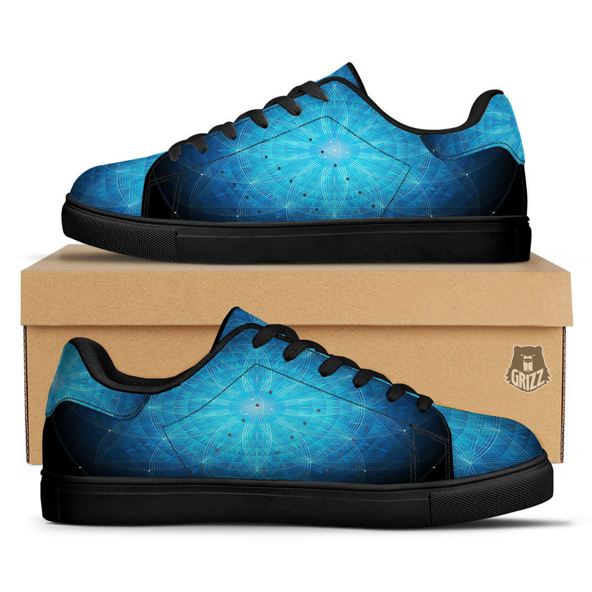 Mandala Light Print Black Low Top Sneakers-grizzshop