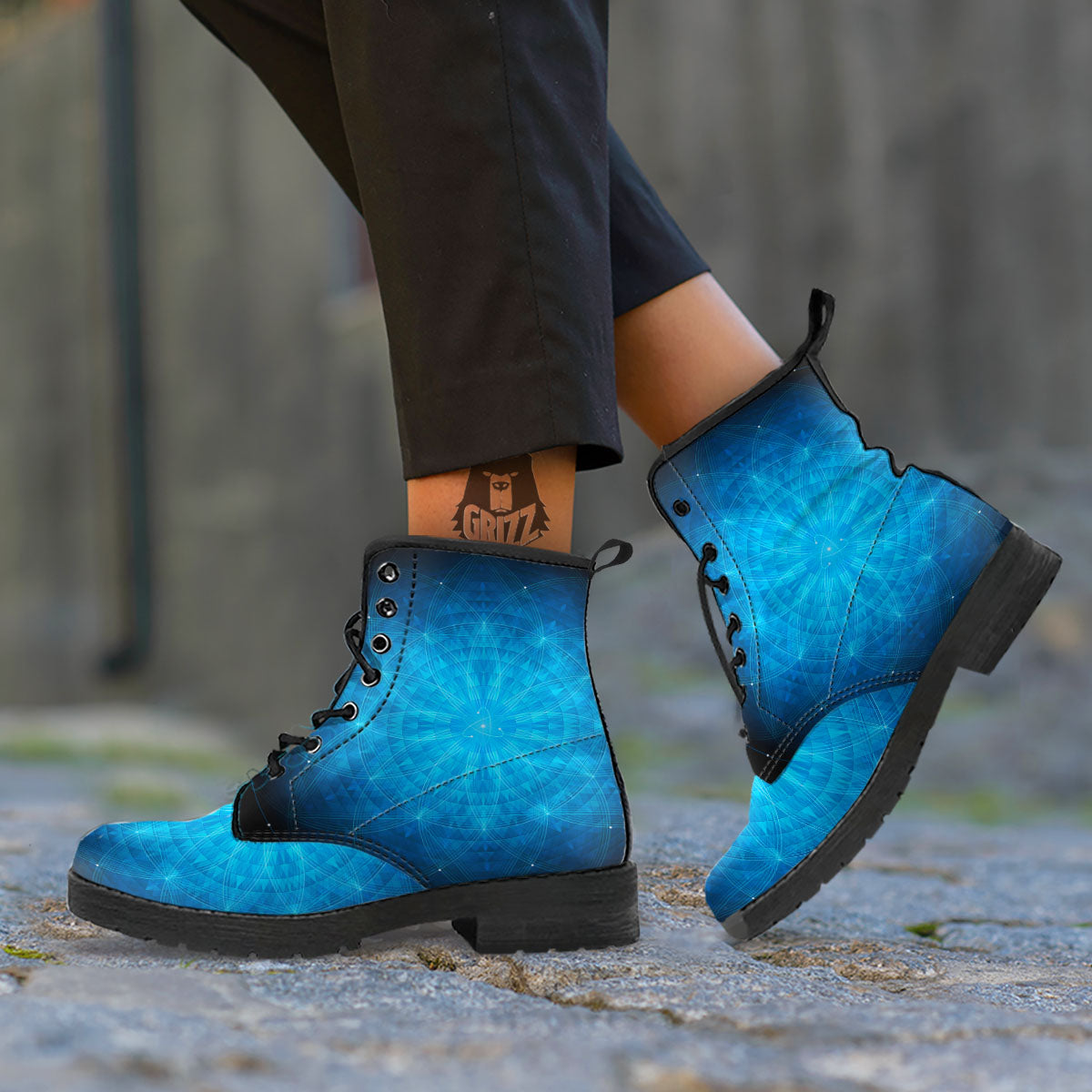 Mandala Light Print Leather Boots-grizzshop