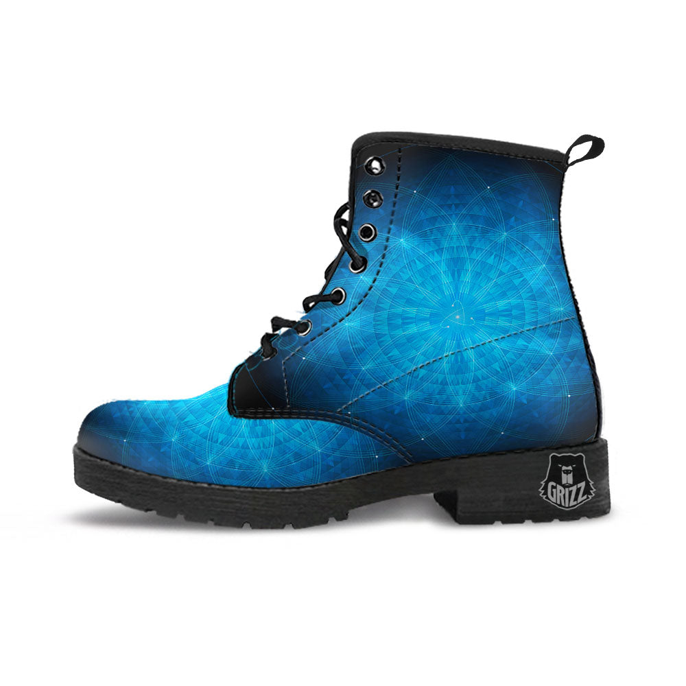 Mandala Light Print Leather Boots-grizzshop
