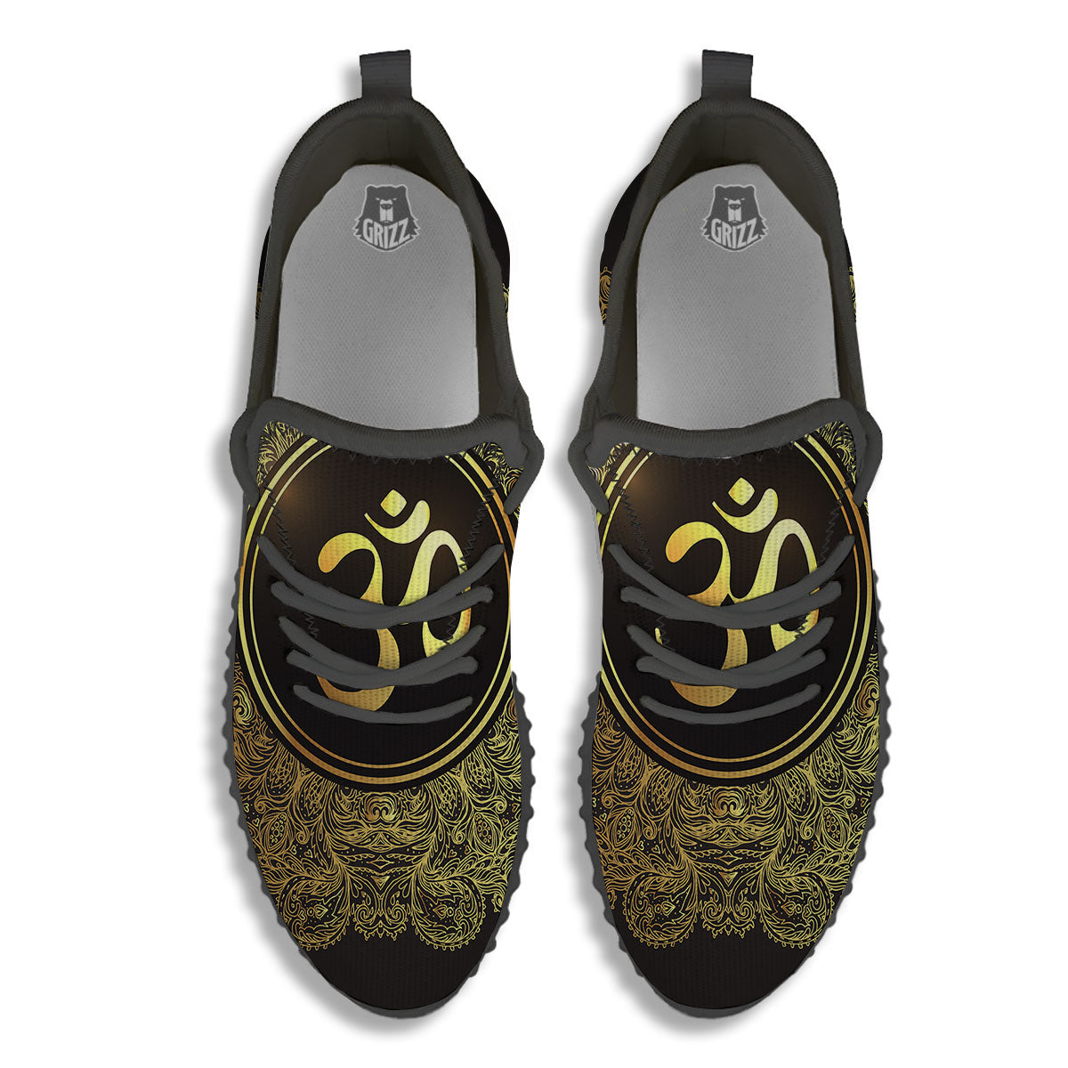 Mandala Om Gold Print Black Walking Shoes-grizzshop