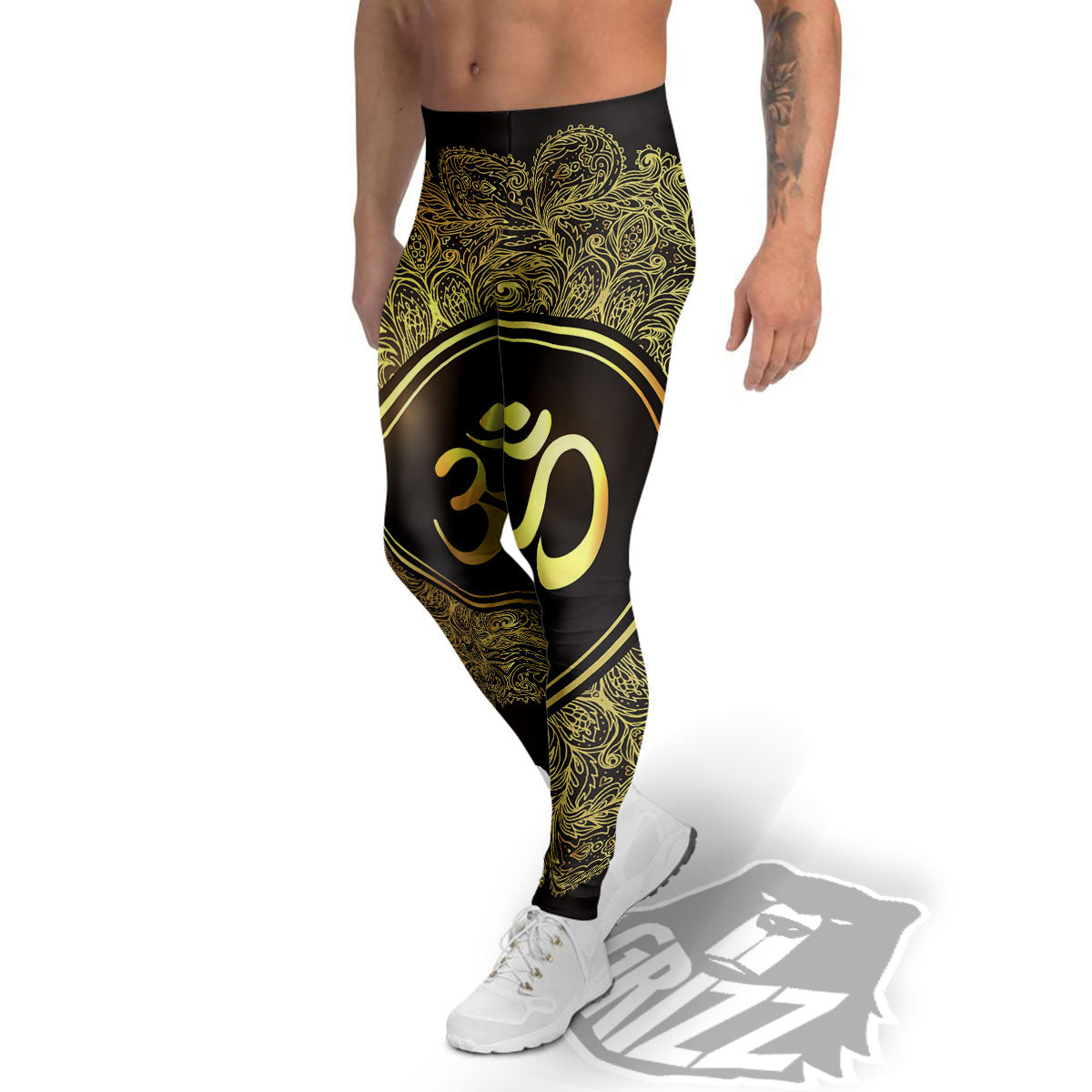 Mandala Om Gold Print Men's Leggings-grizzshop