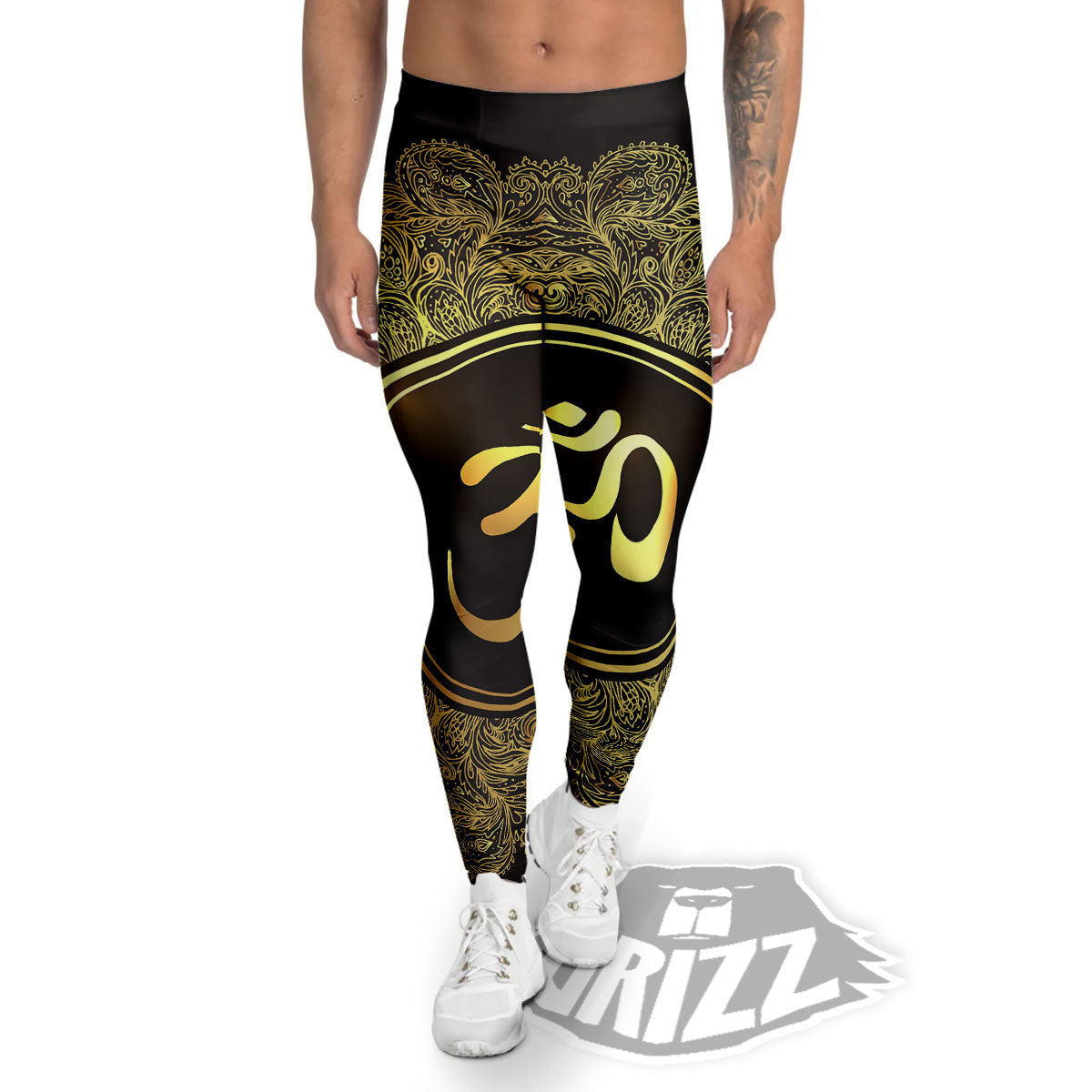 Mandala Om Gold Print Men's Leggings-grizzshop