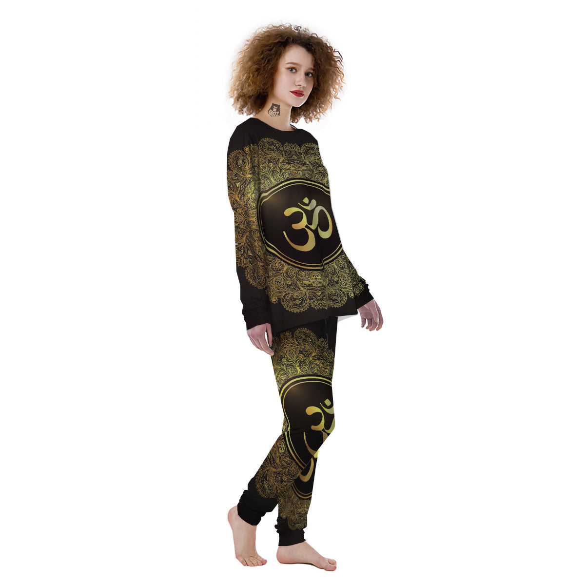 Mandala Om Gold Print Women's Pajamas-grizzshop