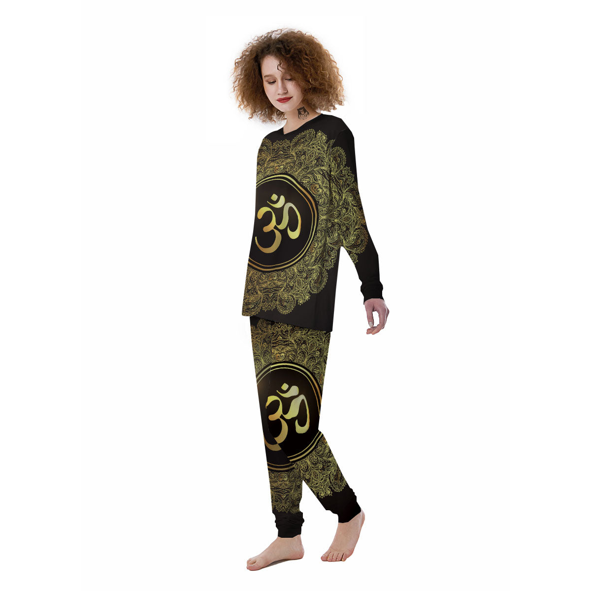Mandala Om Gold Print Women's Pajamas-grizzshop