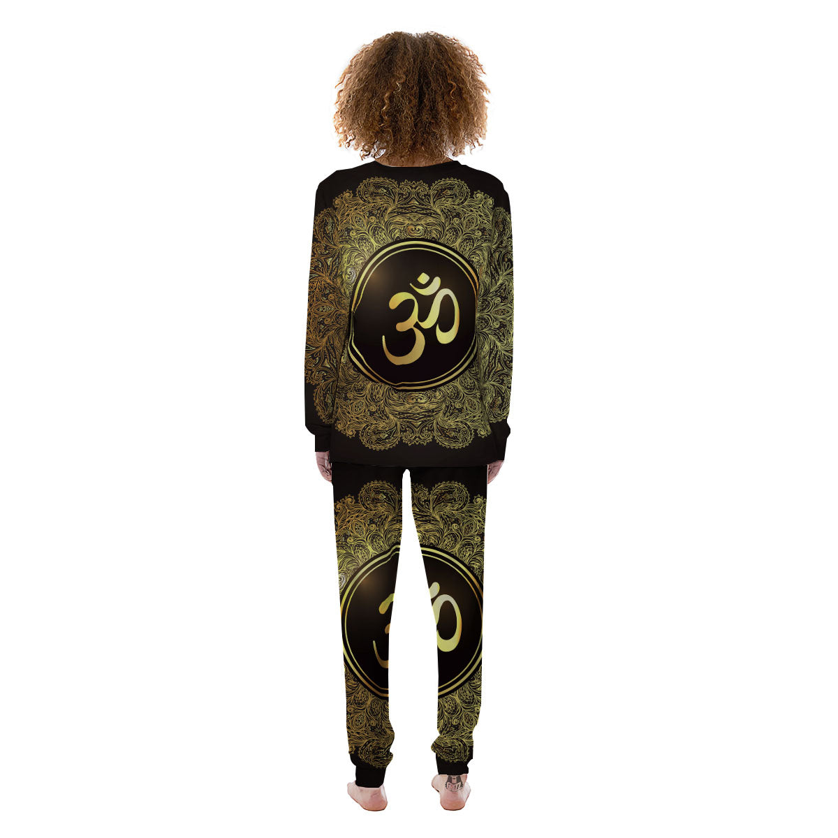 Mandala Om Gold Print Women's Pajamas-grizzshop