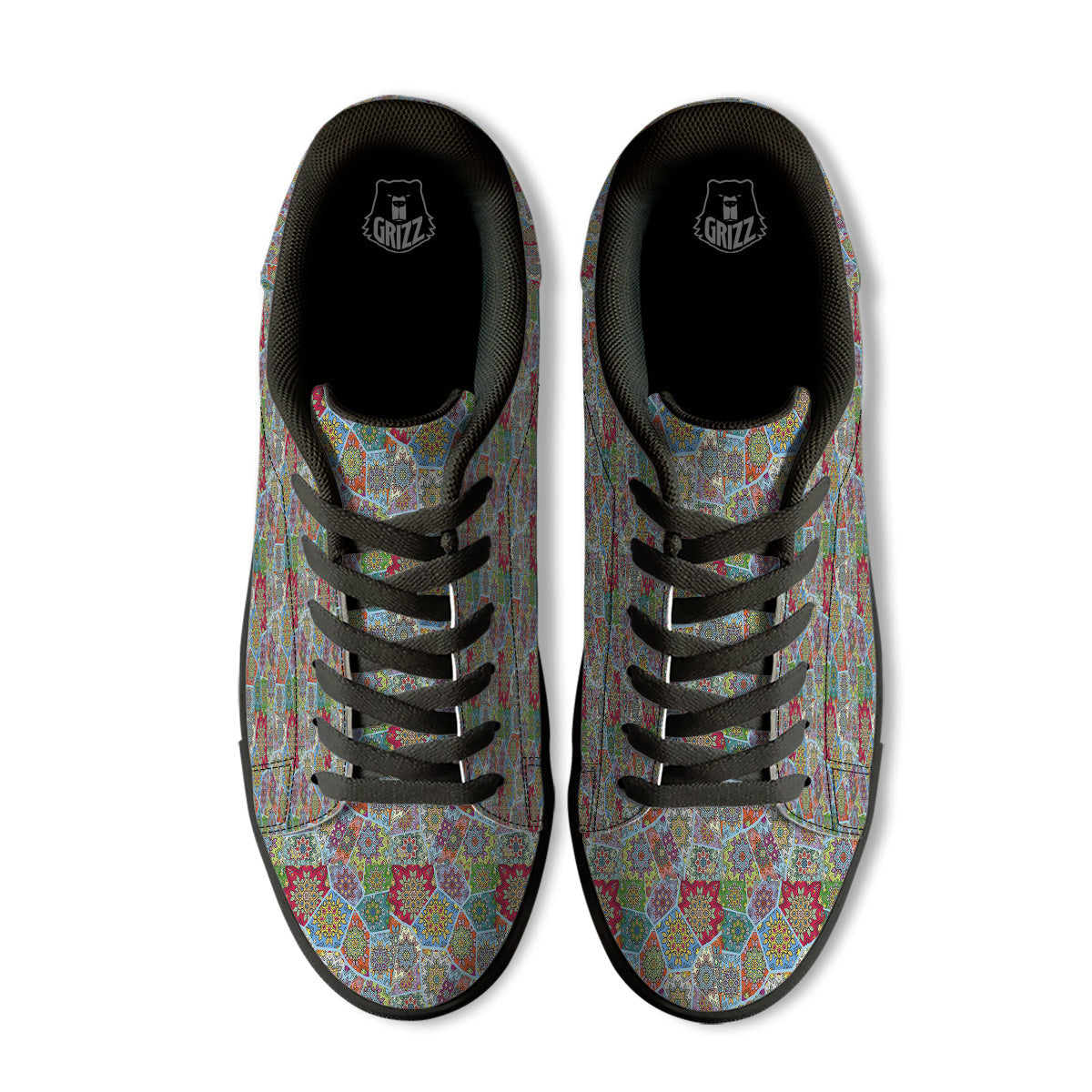 Mandala Patchwork Bohemian Indian Print Black Low Top Sneakers-grizzshop