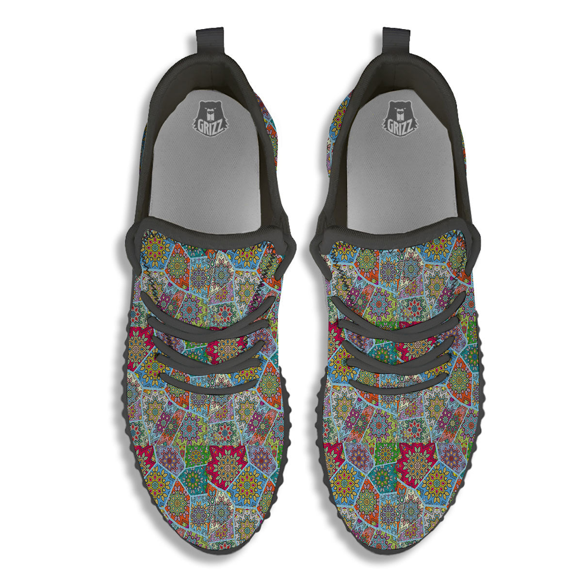 Mandala Patchwork Bohemian Indian Print Black Walking Shoes-grizzshop
