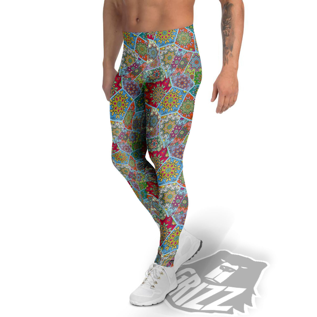 Mandala Patchwork Bohemian Indian Print Men's Leggings-grizzshop