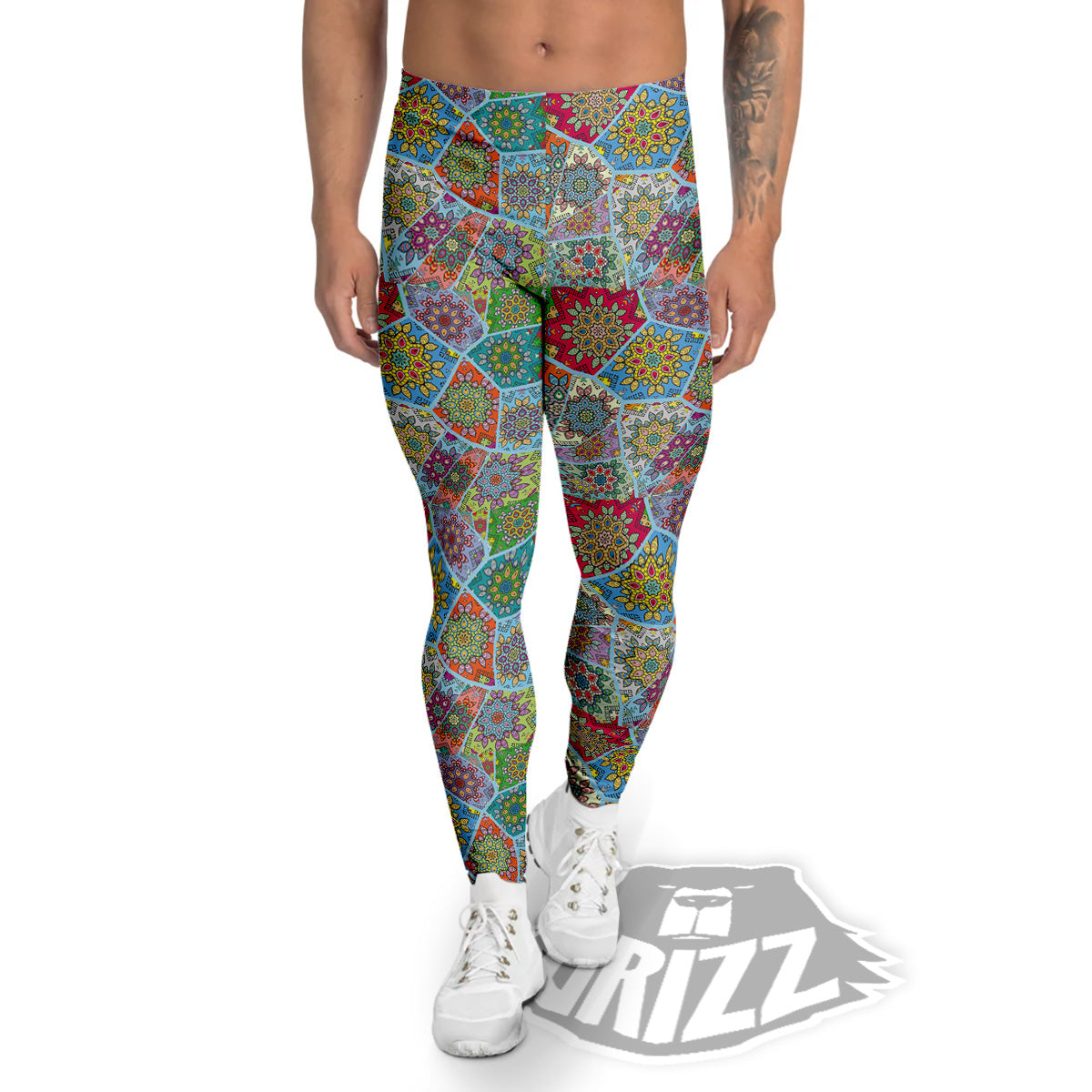 Mandala Patchwork Bohemian Indian Print Men's Leggings-grizzshop