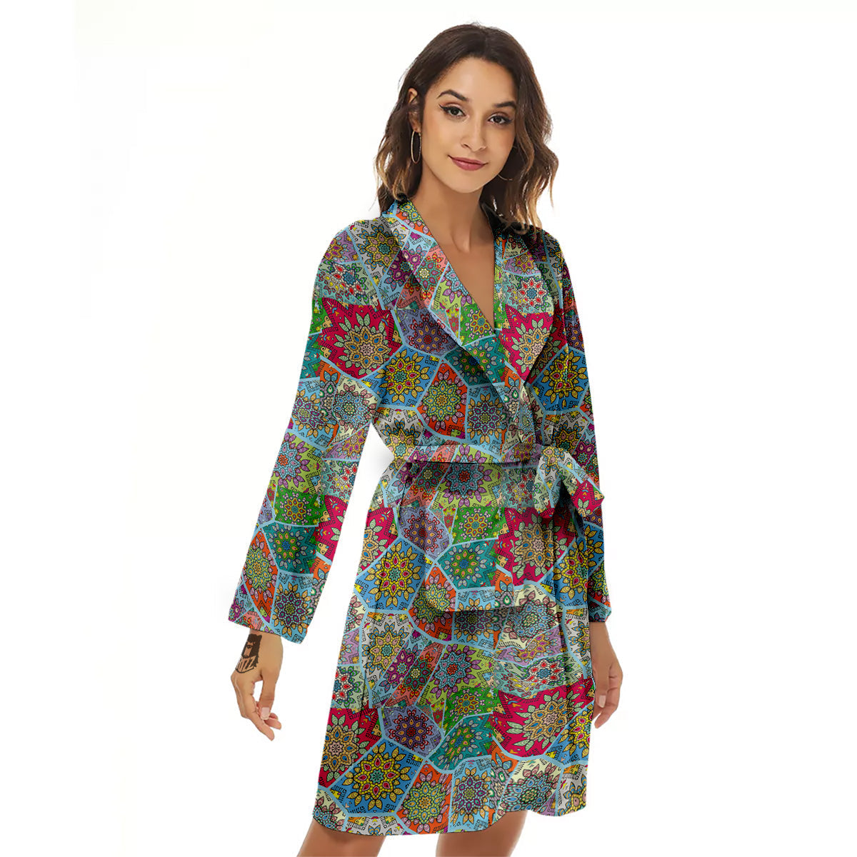 Mandala Patchwork Bohemian Indian Print Women's Robe-grizzshop