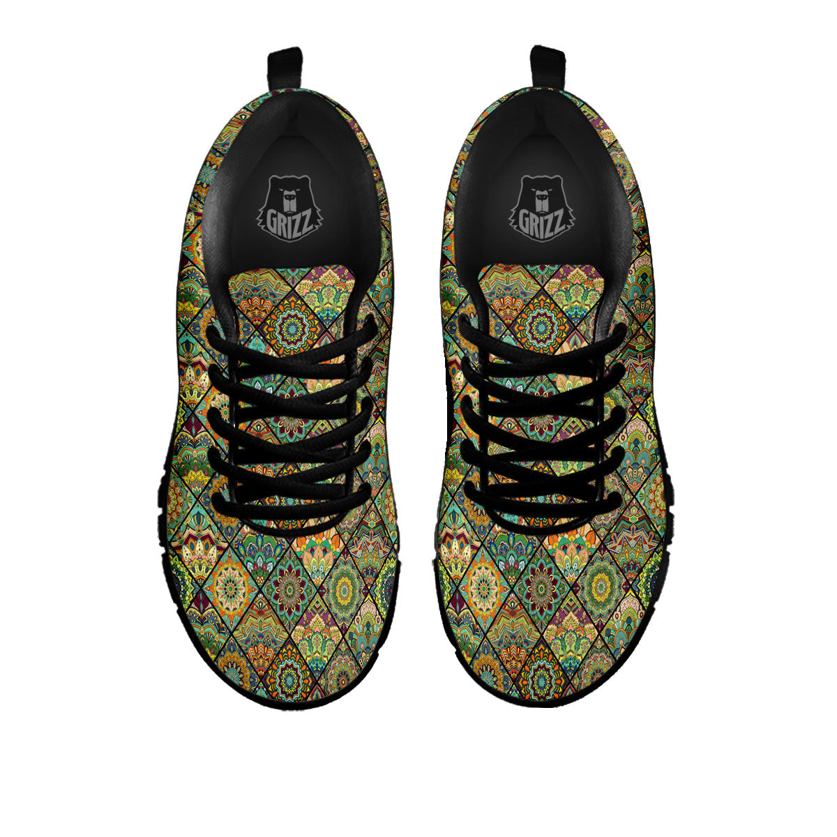 Mandala Patchwork Oval Bohemian Print Pattern Black Sneaker-grizzshop