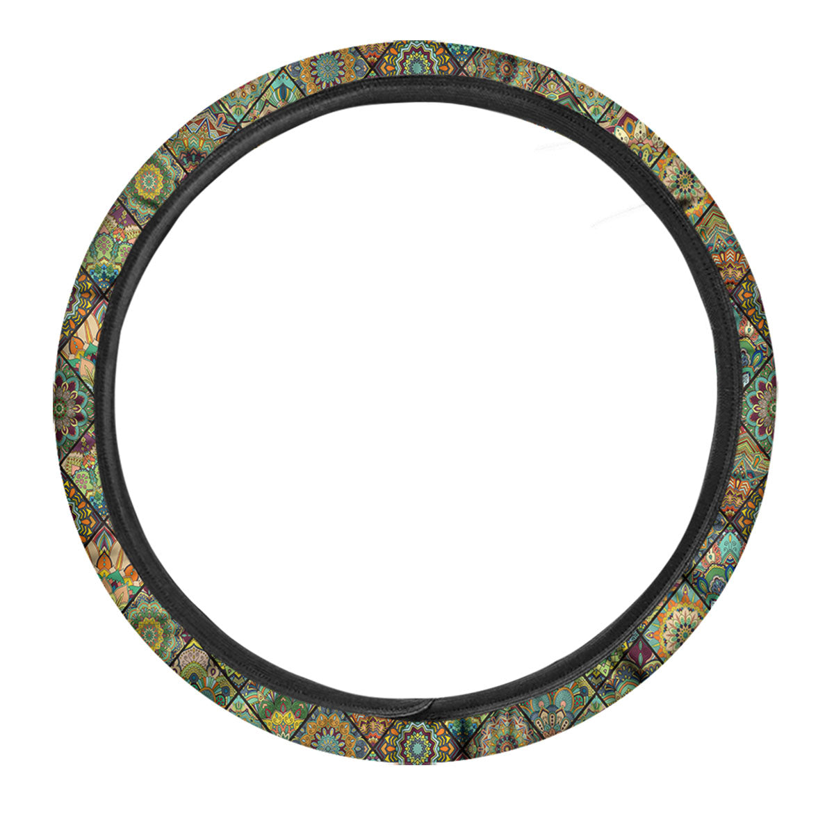 Mandala Patchwork Oval Bohemian Print Pattern Car Steering Wheel Cover-grizzshop
