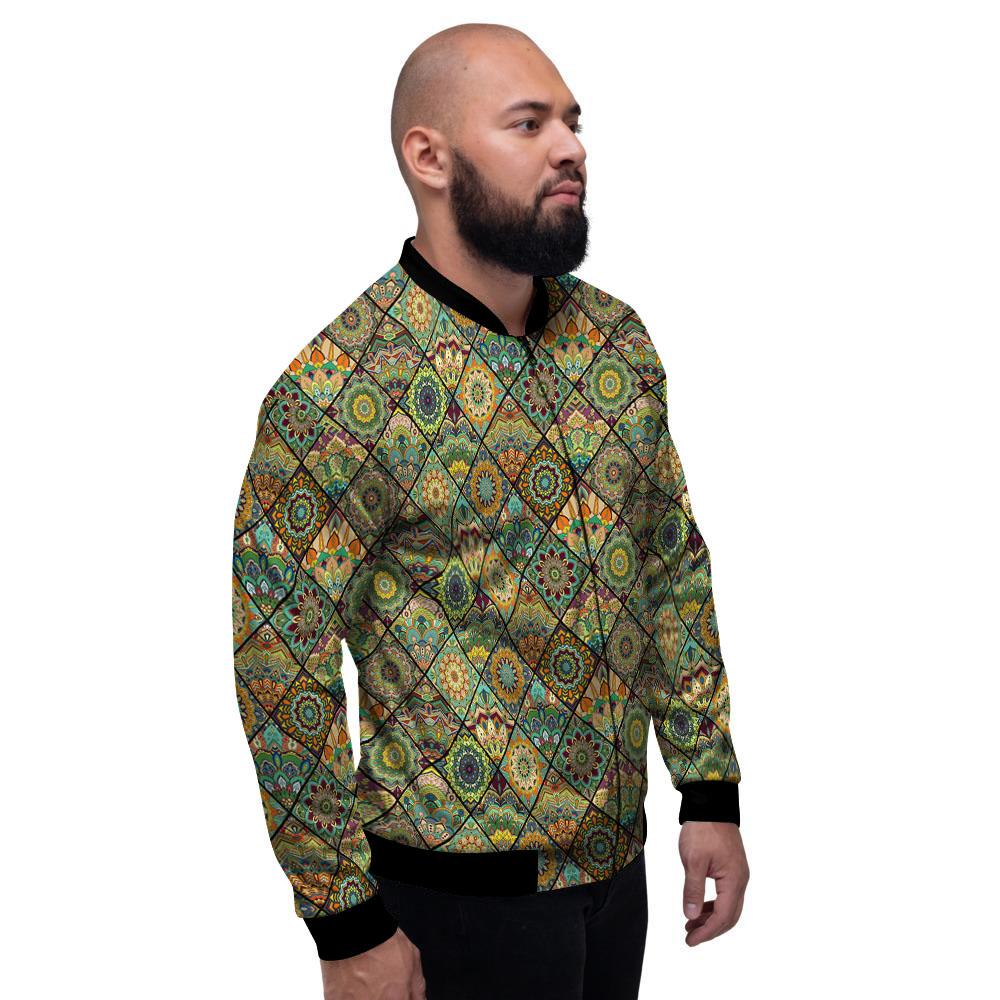 Mandala Patchwork Oval Bohemian Print Pattern Men's Bomber Jacket-grizzshop