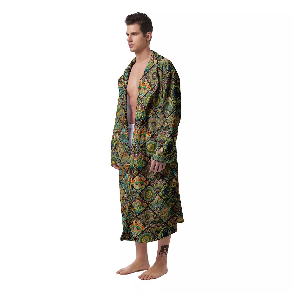 Mandala Patchwork Oval Bohemian Print Pattern Men's Robe-grizzshop