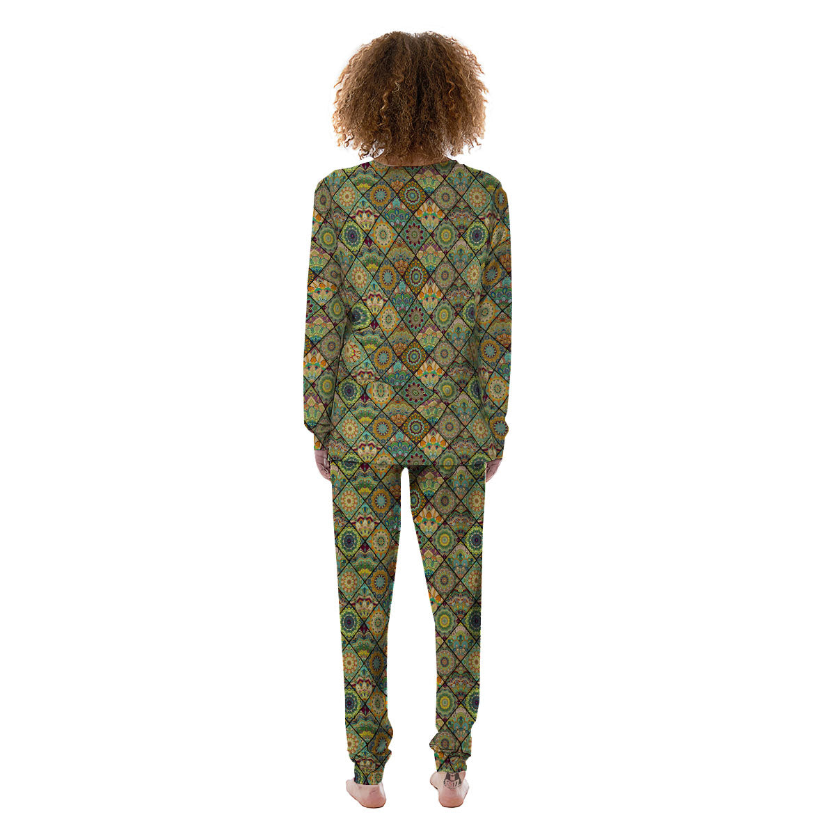 Mandala Patchwork Oval Bohemian Print Pattern Women's Pajamas-grizzshop